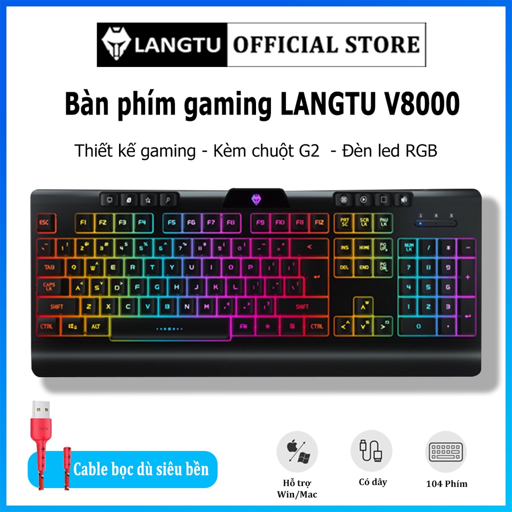 Bàn Phím Máy Tính LANGTU V8000 Gaming Văn Phòng Layout 104 Phím Bàn Phím Có Đèn LED RGB D01