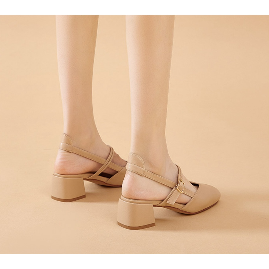 Dép Nữ Sandal Gót Thấp 3 Phân Bít Mũi
