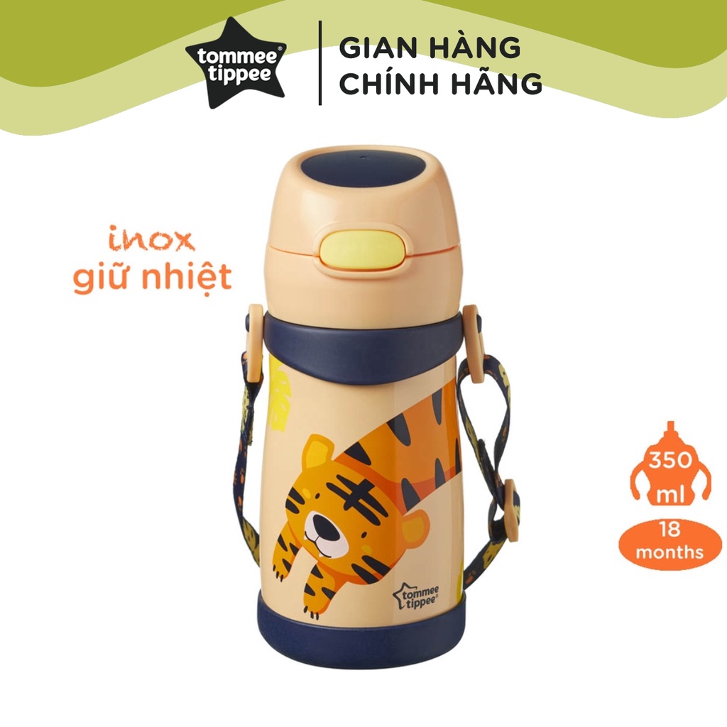 Bình uống nước Inox giữ nhiệt có ống hút và quai treo cho bé Tommee Tippee 350ml từ 18 tháng