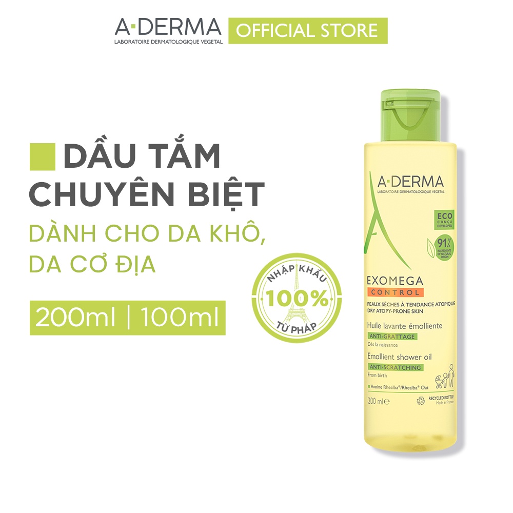 Dầu tắm giúp làm sạch cho vùng mặt và cơ thể A-DERMA Exomega Control Shower Oil