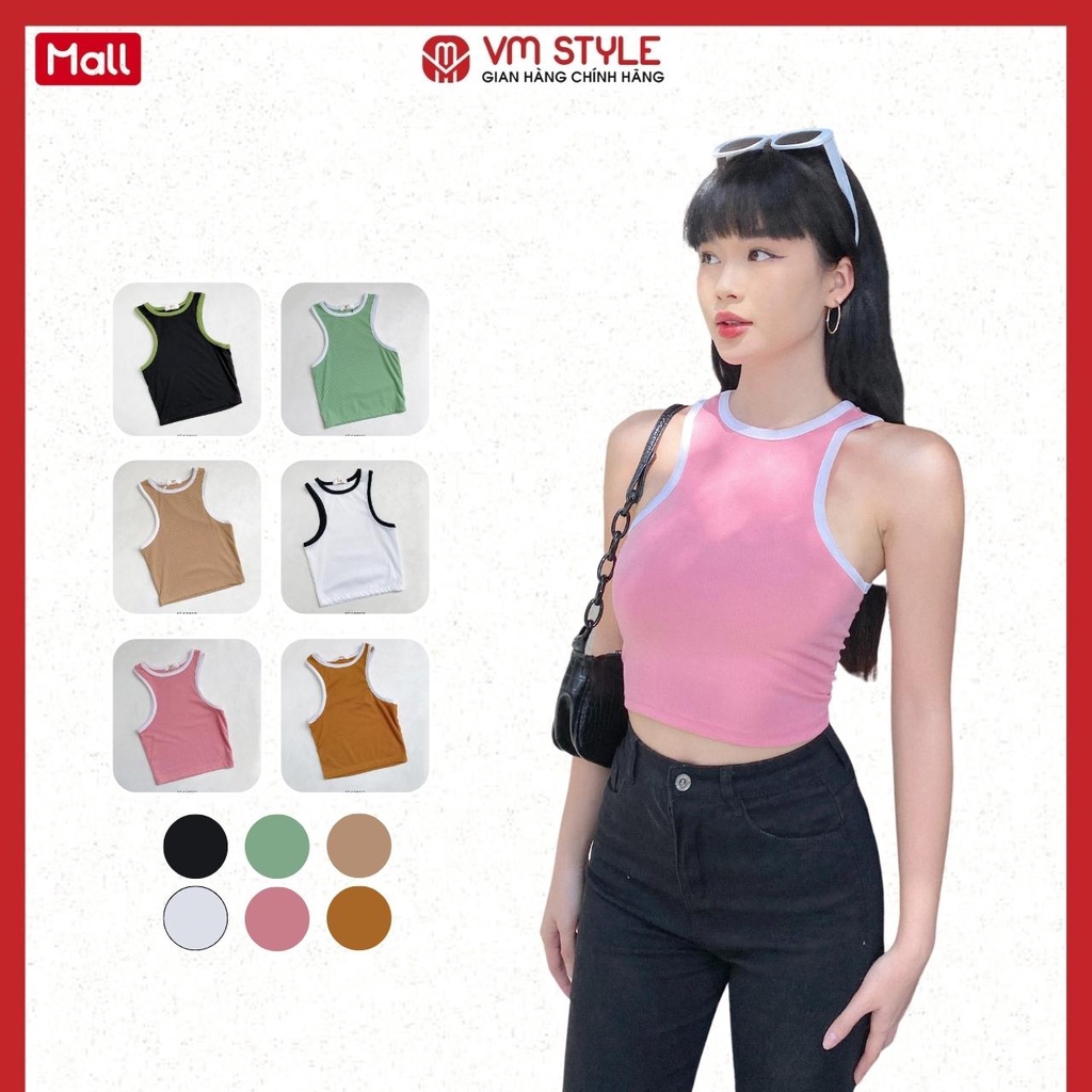 Áo thun sát nách 3 lỗ nữ VMSTYLE đi biển crop phối viền thời trang mùa hè 20480 - ATU00191