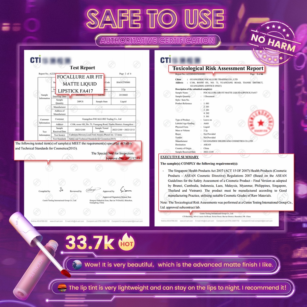 Son tint lì FOCALLURE lâu trôi nhiều tông màu thời trang 2.4G