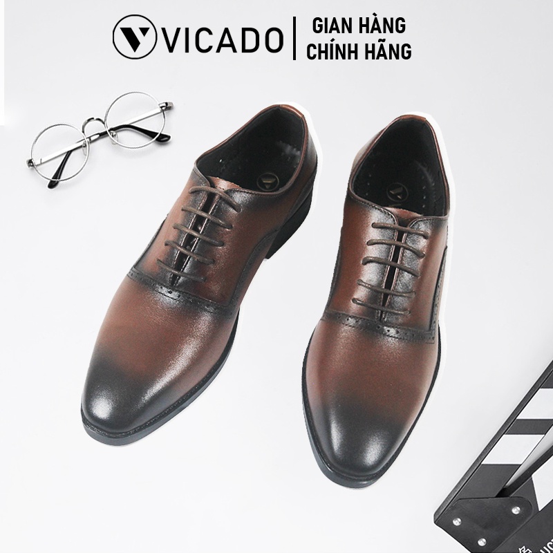 Giày công sở nam Oxford Vicado VC1021 màu nâu - Giày da nam cao cấp da bò thật 100%