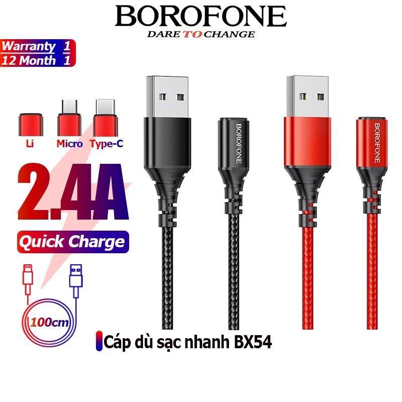 Dây sạc chính hãng Borofone BX54 dây dù siêu bện sạc nhanh 2.4A dây truyền tải dữ liệu dài 1m - Bh 12T