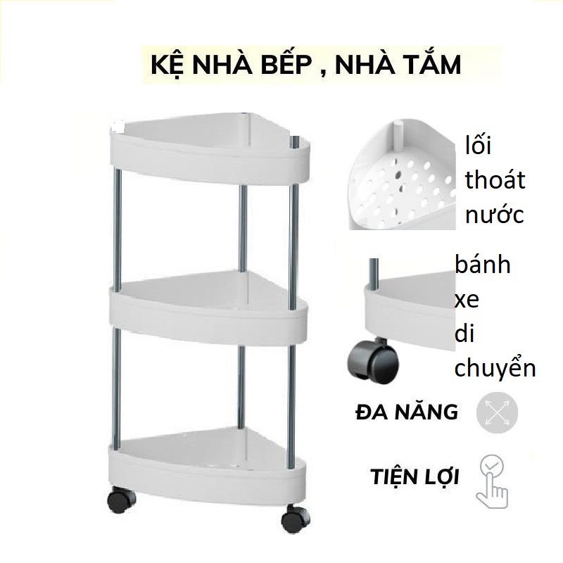 Kệ để đồ đa năng nhà tắm,bếp-kệ để góc gọn 3-4 tầng chất liệu khung kim loại chống gỉ chân có bánh xe di chuyển tiện lợi | BigBuy360 - bigbuy360.vn