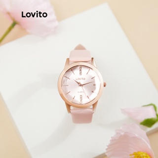 Đồng hồ quartz Lovito phong cách thường ngày màu trơn chất liệu kim loại đính kim cương nhân tạo (Màu hồng)