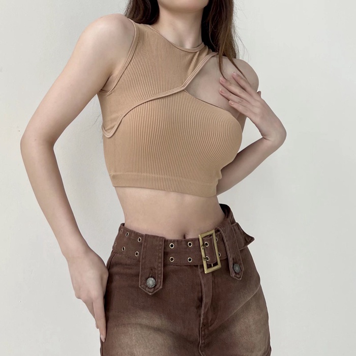 QADCOL Áo Không Tay Nhỏ Lệch Tà Phong Cách Mới Cho Nữ Niche