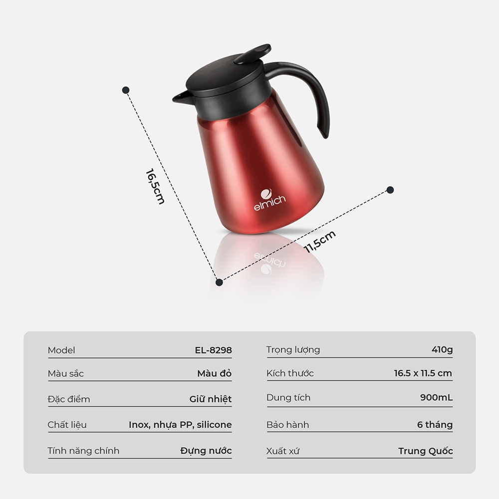 Bình Giữ Nhiệt Gia Đình INOX 304 Elmich EL-8298  - Hàng Chính Hãng