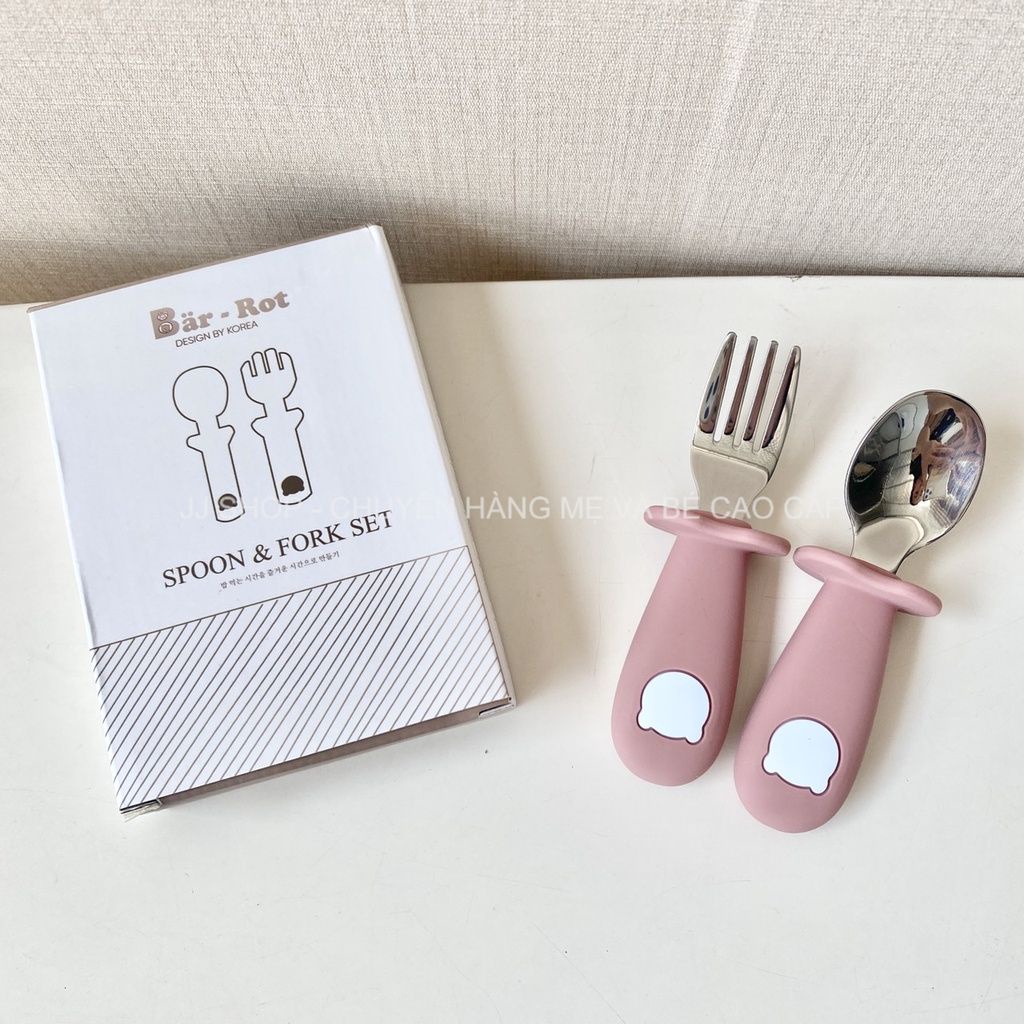 Set Muỗng Nĩa Quai Cầm Silicon BARROT Cho Bé