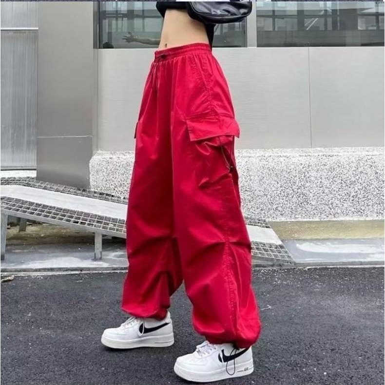 Quần Jogger Thụng Ống Rộng Túi Hộp Đỏ Cá Tính Unisex Thời Trang Cho Nam Nữ