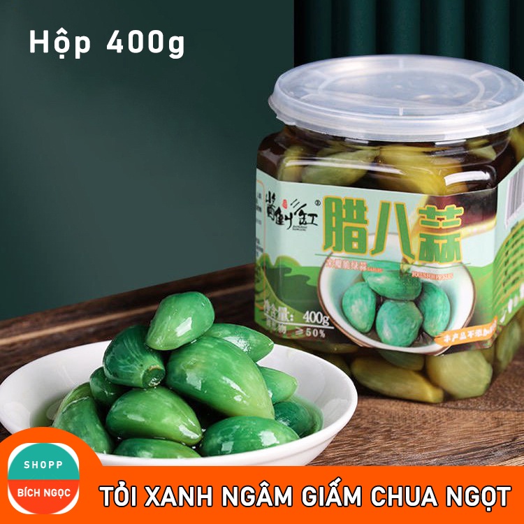 Hot Tỏi xanh ngâm giấm, Tỏi ngọc bích lên men tự nhiên cực ngon và bổ dưỡng – hộp 400g