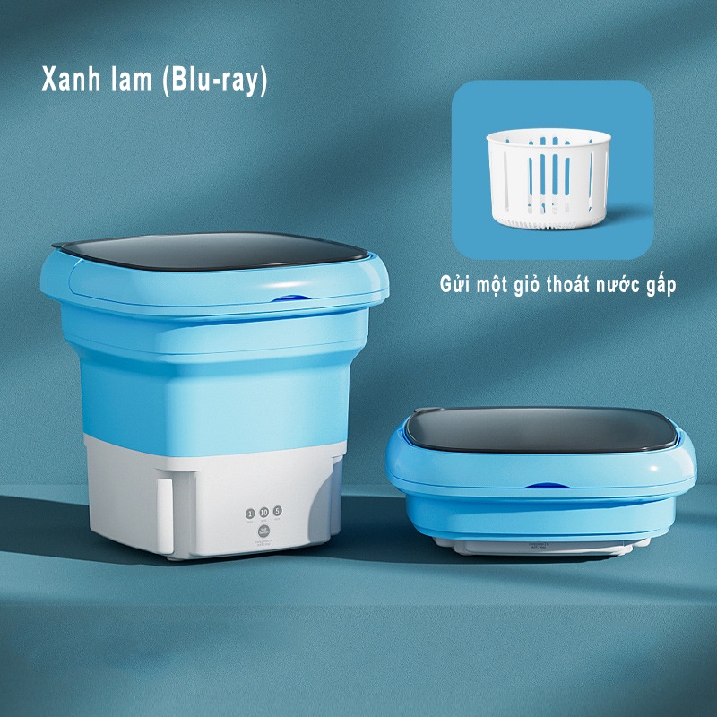 Máy Giặt Mini Cho Bé Máy Giặt Đồ Mini Gấp Gọn Di Động Vắt Khô Khử Khuẩn Bằng Ánh Sáng Xanh Đèn