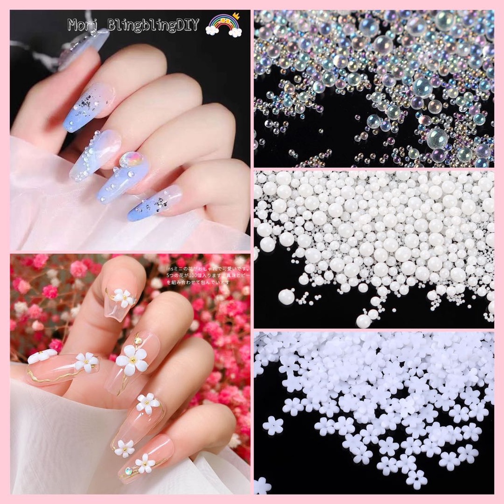 Túi Hạt Pha Lê Trong Suốt, Bông Hoa, Hạt Cườm Dùng Trang Trí Móng Tay, Làm Đồ Handmade