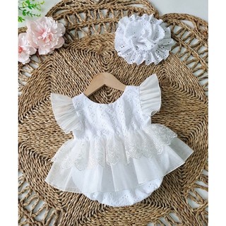 Váy Bé Gái. Body Váy Cho Bé Gái Màu Trắng, Kèm Mũ. Đầm Đầy Tháng, Váy Sơ Sinh, Váy Công Chúa Cho Bé