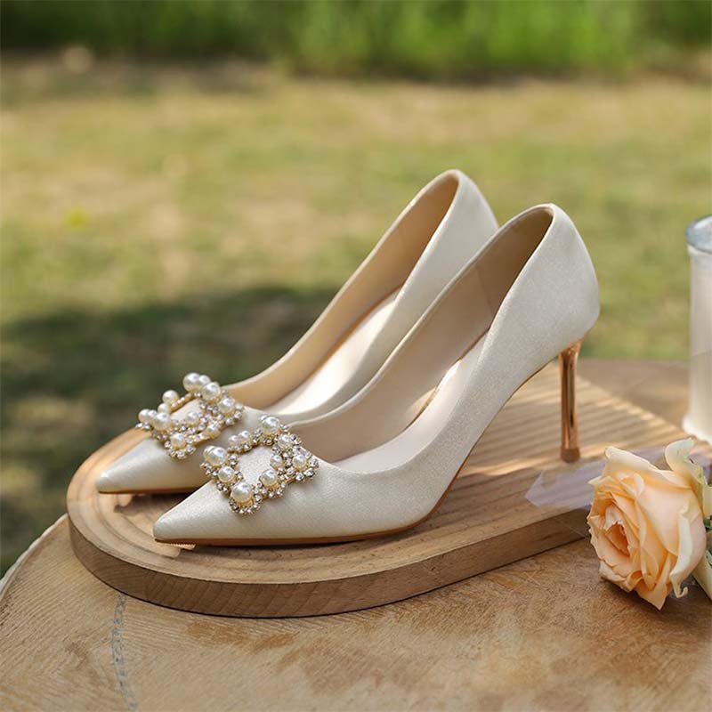 Giày Cao Gót Vải Satin Thời Trang Pháp Sang Trọng Dành Cho Cô Dâu