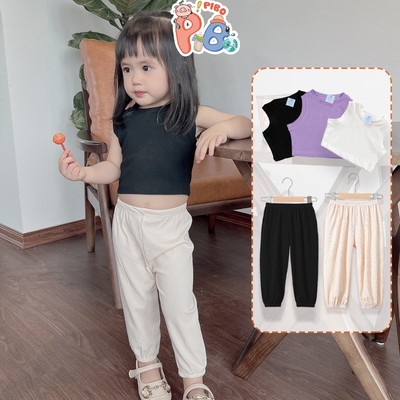 Bộ Quần Áo Bé Gái Áo Croptop Sát Nách Quần Dài Dáng Rộng Tăm Lạnh Đáng Yêu - BabyBoo - PiBo-BCRSNBTL