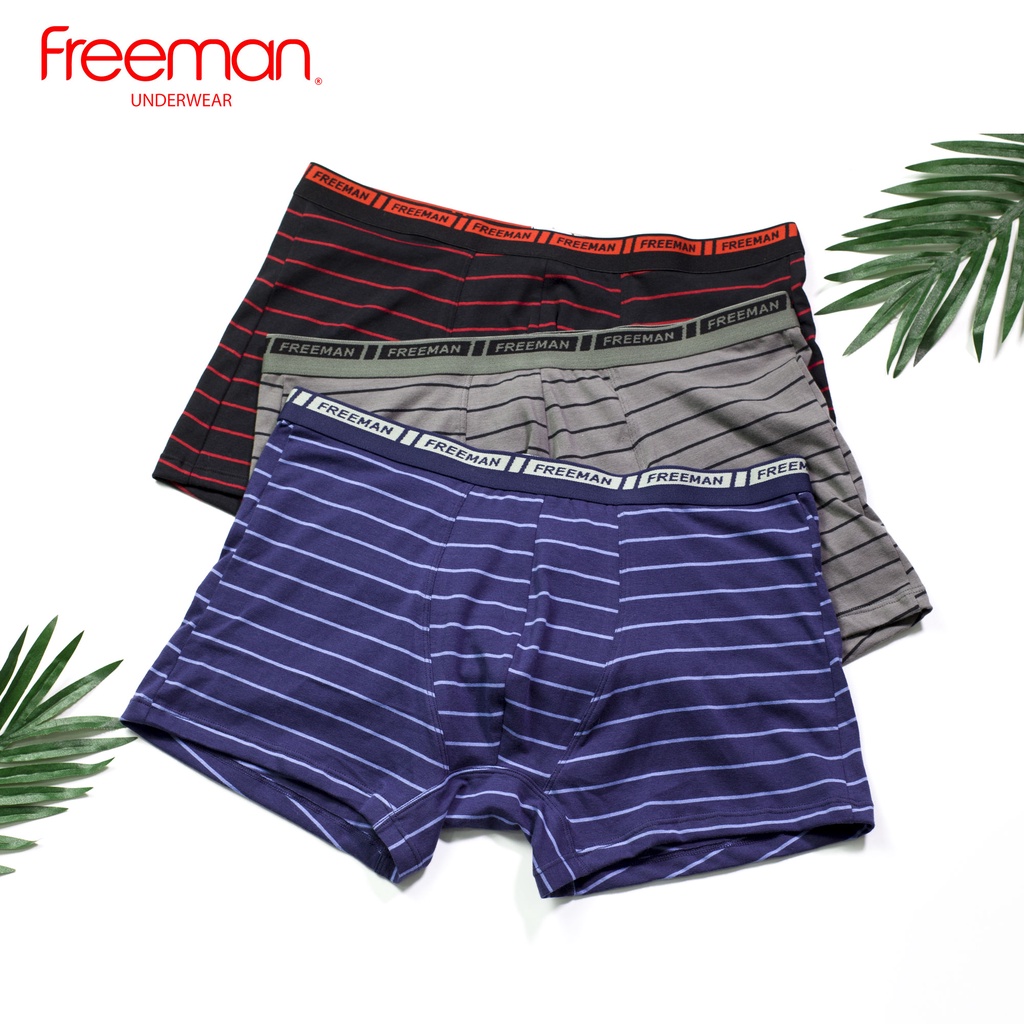 Combo 3 Quần lót boxer nam Freeman thiết kế sọc trẻ trung, chất liệu cotton thấm hút mồ hôi tốt BO507