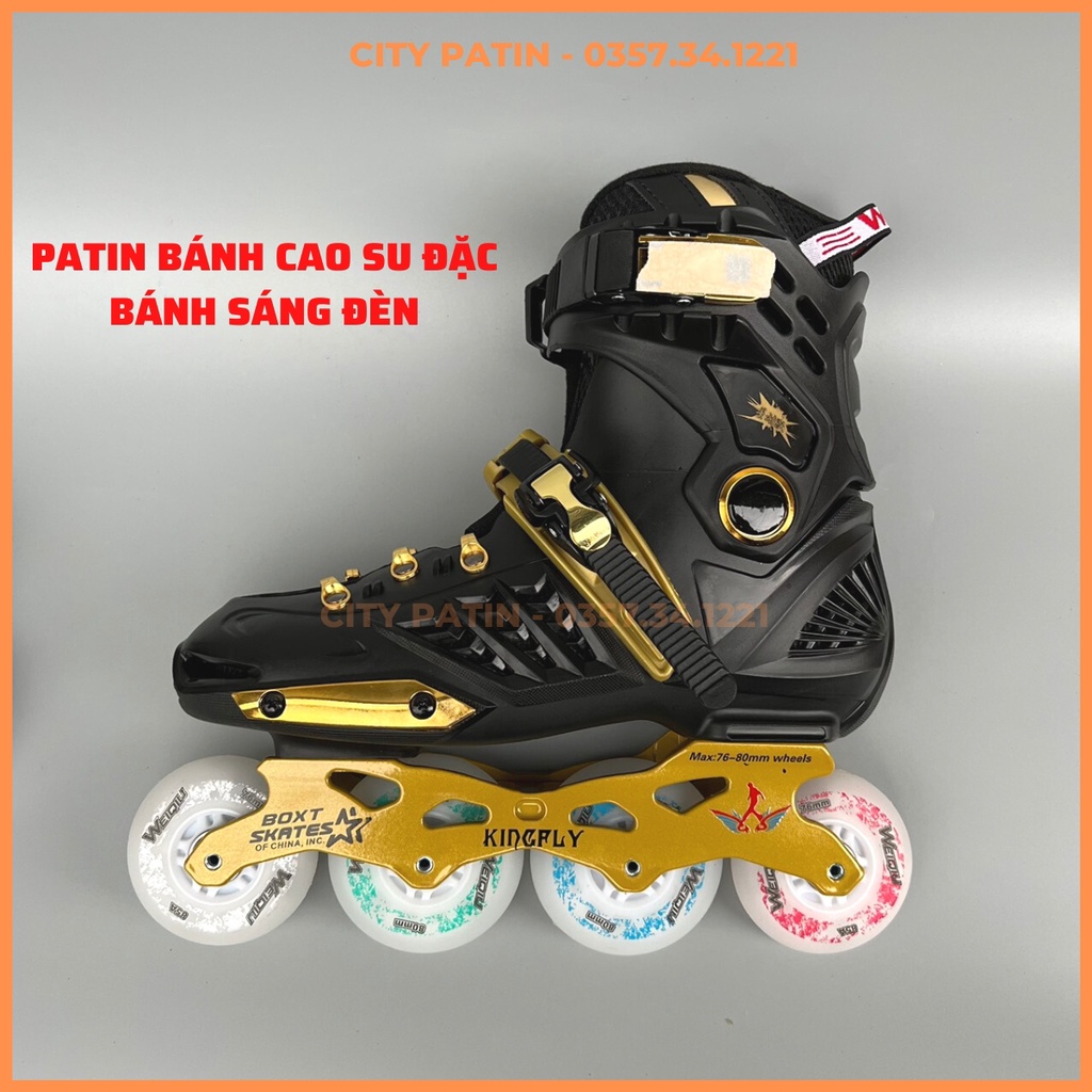 Giày patin người lớn bánh sáng đèn led, bánh cao su đặc, Giày trượt patin Kingfly Weiqiu 2 lớp tháo vệ sinh được
