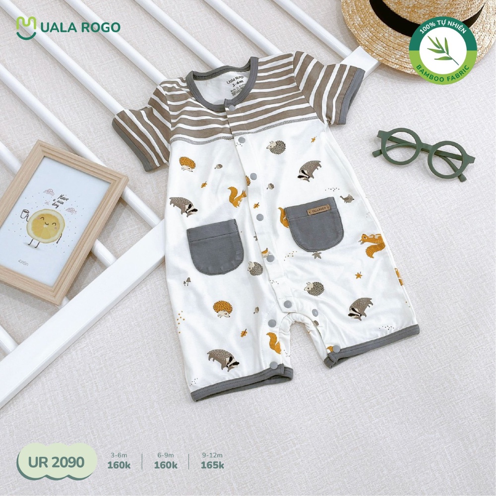 Bộ Bodysuit cộc tay cho bé Ualarogo 3-12 tháng vải sợi tre BAMBOO cúc giữa mềm mại thoáng mát co giãn 2090