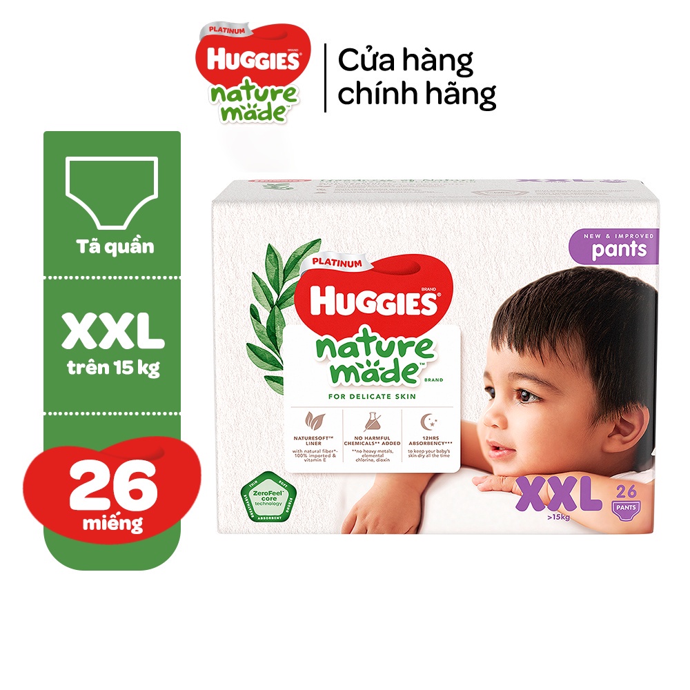 Tã/Bỉm quần Huggies Platinum NatureMade M58/L44/XL38/XXL26