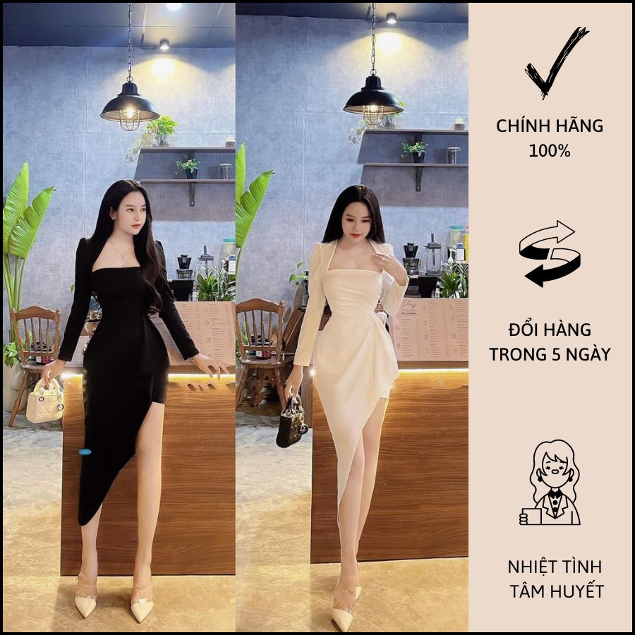 Đầm Body Tà Xéo Tay Dài Xếp Ly Cực Hack Dáng - C0646