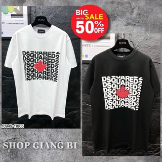 Áo thun nam nữ hoạ tiết trước ngực chữ DSQ2 lá cây đỏ,Áo phông chữ ngang DSQ2 lá phong đỏ quanh ngực vải cotton lạnh