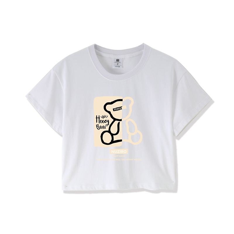 Áo thun croptop QADCOL tay ngắn in họa tiết gấu thời trang cho nữ