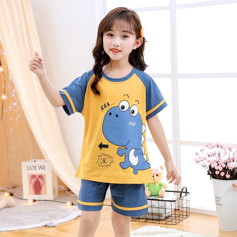 Bộ quần áo trẻ em mùa hè cho cả bé trai và bé gái từ 14-46kg mẫu Khủng Long , chất cotton mềm mát