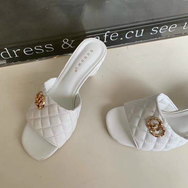 Dép cao gót chan.nel trắng- đen - kèm video thật