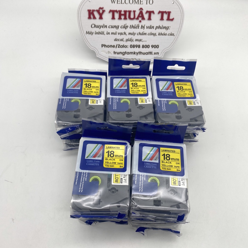 Cuộn băng nhãn 18mm TZ2-641 chữ đen nền vàng cho máy in Brother P-Touch
