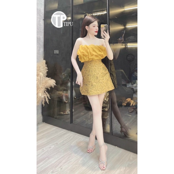 ĐẦM GẤM PHỐI TƠ HAI DÂY CÚP NGỰC ÔM EO DÁNG NGẮN CỰC XINH ĐẸP NỮ TÍNH ĐI CHƠI DỰ TIỆC HÀNG THIẾT KẾ CAO CẤP