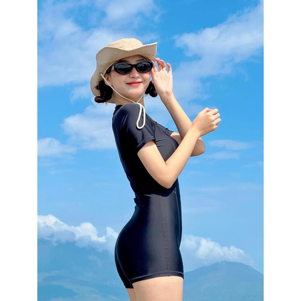 [ BKN 007 ] Đồ bơi nữ bikini đi biển một mảnh tay ngắn khóa kéo màu đen form shost sành điệu kín đáo HÀ BIKINI | BigBuy360 - bigbuy360.vn