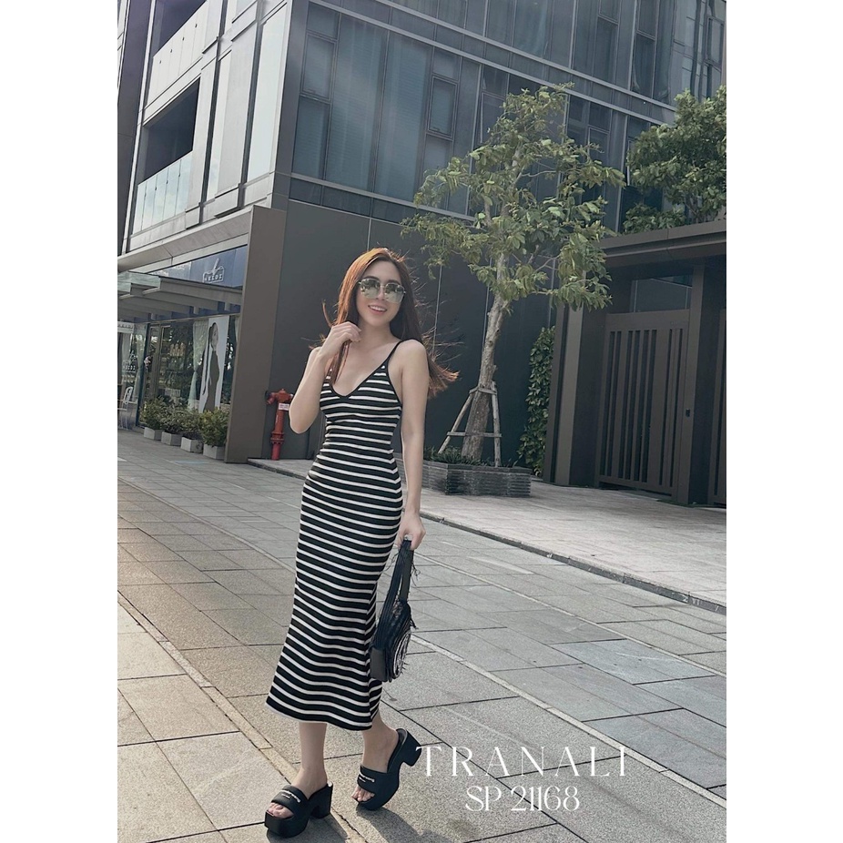 Đầm ôm body kẻ sọc dáng dài