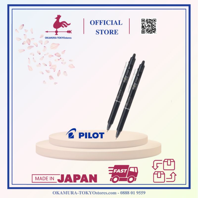 Combo 2 bút bi tẩy xóa được frixion ball clicker màu đen đen, Pilot, viết êm không tạo bụi thông minh, ngòi 0.7mm