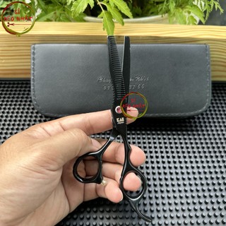 Kéo cắt tóc tỉa hóc Nhật Bản cao cấp KAISO màu đen MS08 [Mua cặp kéo tặng ví da+2 lược+chỉnh kéo]
