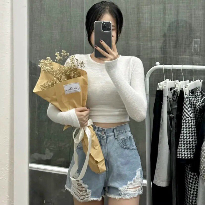 Áo Croptop Lông Tay Dài Cổ Tròn