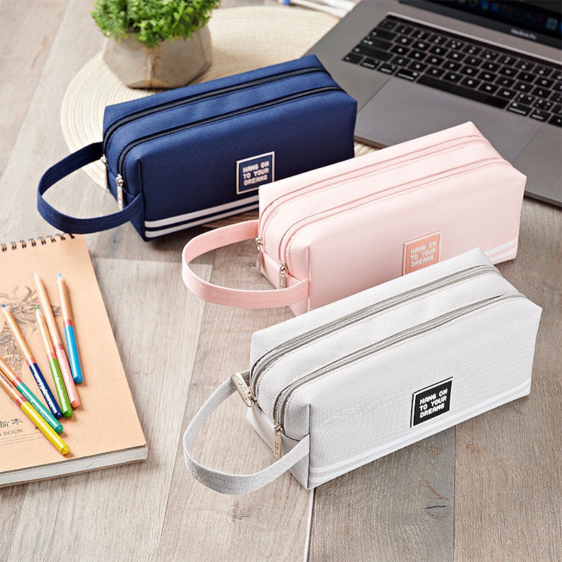 SALE 40%, SỈ RẺ Túi đựng bút vải canvas SEREIN hộp bút to 2 ngăn nhiều màu pastel văn phòng phẩm phong cách Hàn Quốc