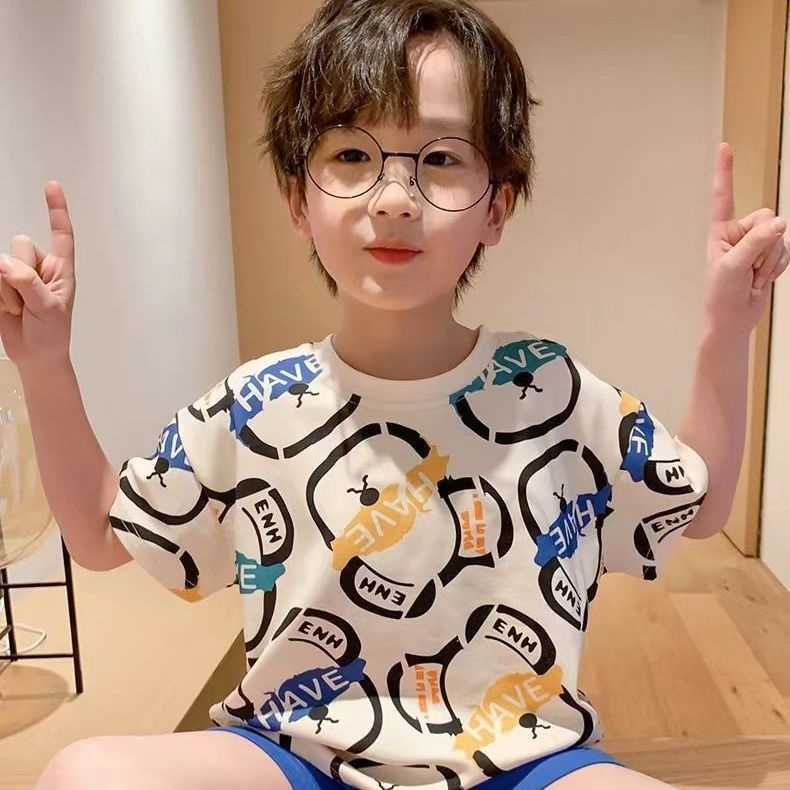 Áo Thun Tay Ngắn Mùa Hè Bằng Cotton Tinh Khiết Phong Cách Mới Năm 2021 Phong Cách Hàn Quốc Cho Bé Trai 1-7 Tuổi