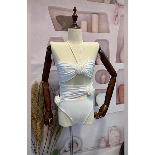 set bikini liền hoa hồng đen, trắng new 2023 {HÀNG HOT}