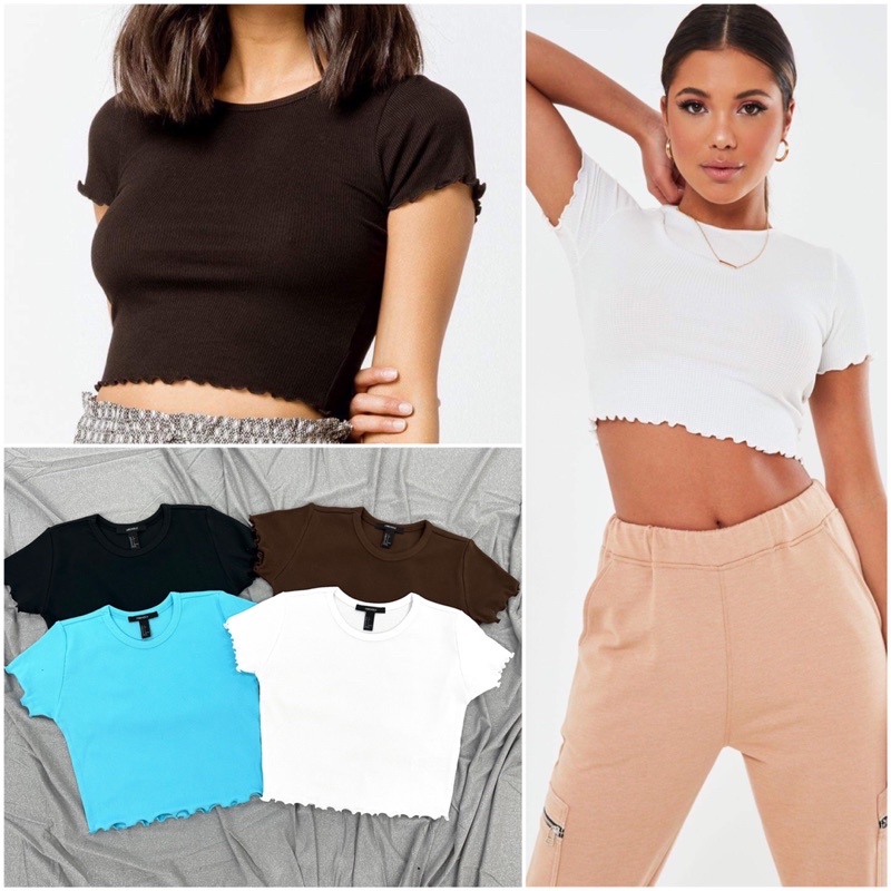 Áo croptop ôm xoăn lai thun bo gân trơn 4 màu