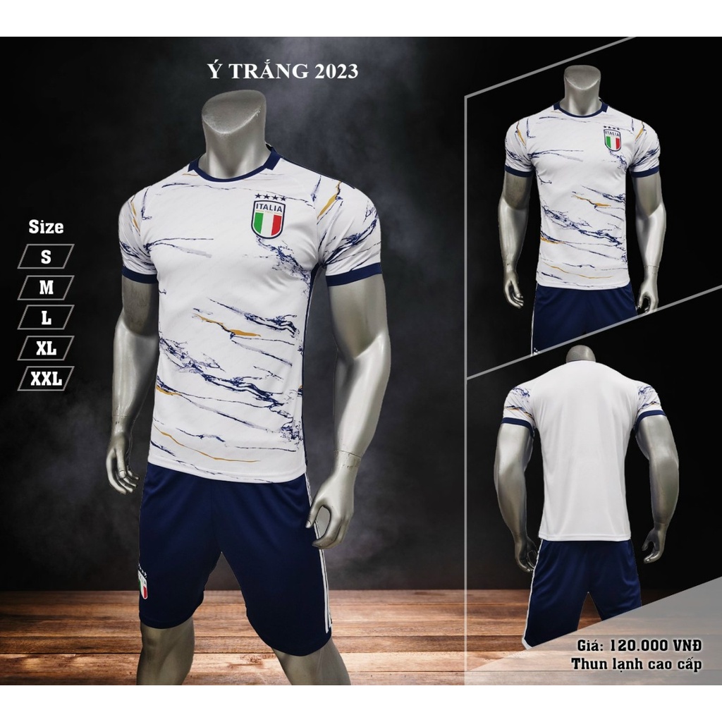 Quần Áo Bóng Đá Italia Logo Thêu, Bộ Quần Áo Đá Banh Tuyển Ý Thun Lạnh Cao Cấp A20