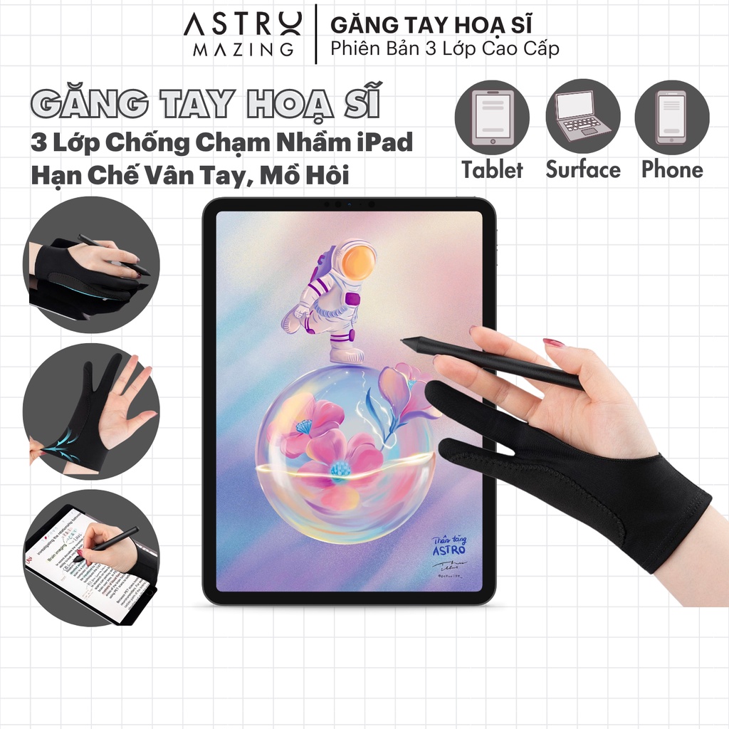 [Full Size] Găng tay hoạ sĩ AstroMazing chống chạm nhầm chống bẩn khi vẽ trên máy tính bảng, wacom