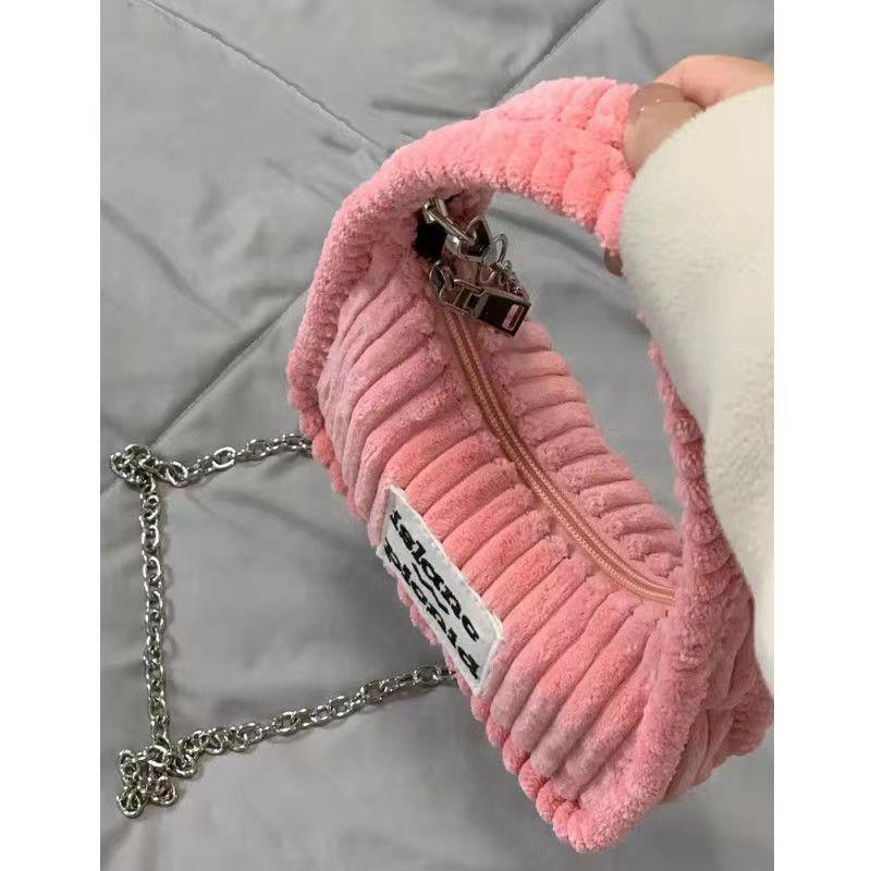 Túi Xách Đeo Vai Vải Nhung In Chữ Phong Cách Đường Phố Cho Nữ