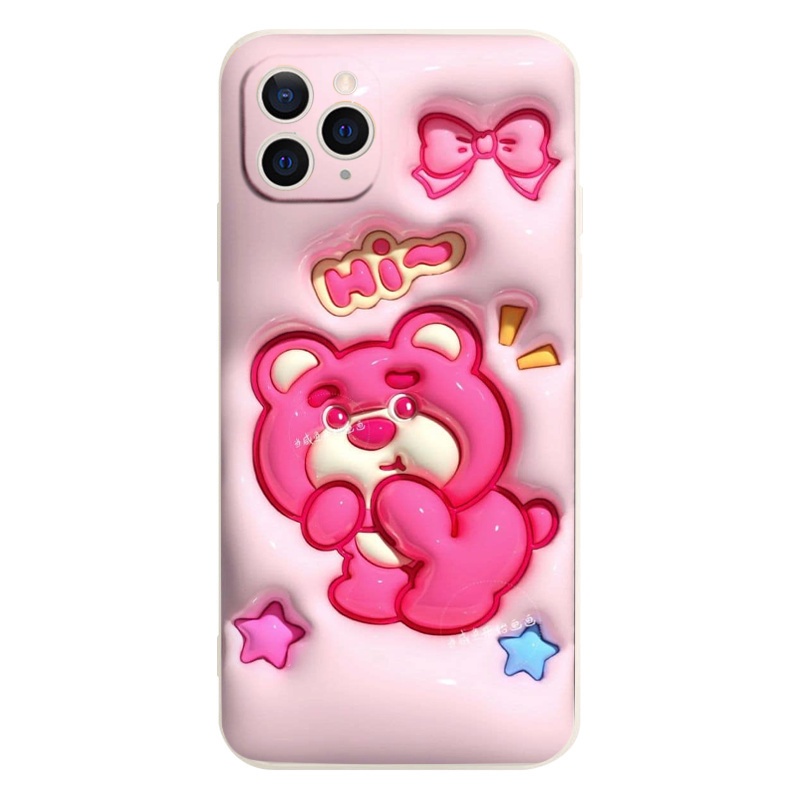 Ốp lưng iphone vuông chống sốc gấu Los.to hồng cute bảo vệ camera cho ip 6/6s/7/8/X/XS/11/12/13/14 Pro Plus Max e4120