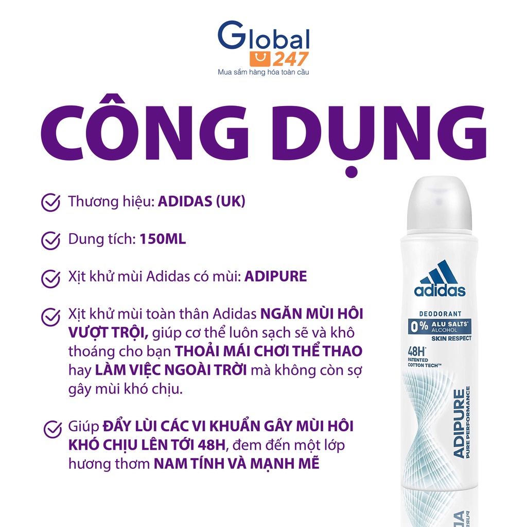 Xịt Khử Mùi Nữ Toàn Thân Adidas Deo Body Spray 150ml - Hàng Chính Hãng UK