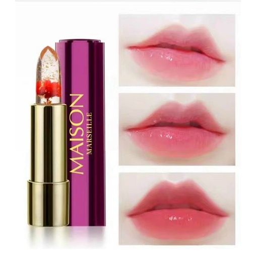 Son thạch cánh hoa vàng lá dưỡng ẩm môi có màu hồng nhạt của Maison thân son có gương