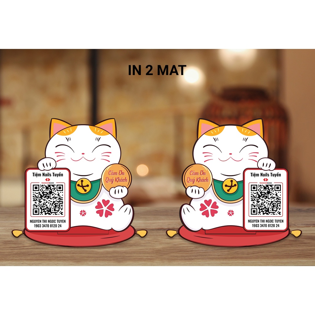 Bảng QR mica hình mèo thần tài in theo yêu cầu chất liệu Mica bền đẹp