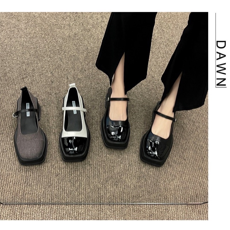 Giày búp bê nữ mũi vuông đế cao 5cm có quai khoá cài