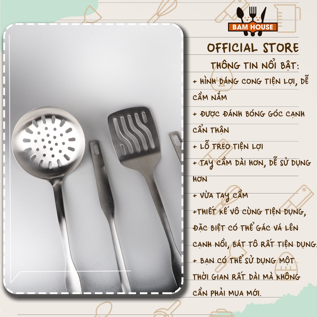 Vá sạn inox Bam House cán dài vuông nhám cao cấp SVN04 - Gia dụng bếp