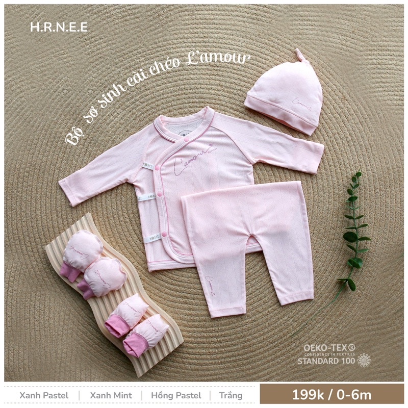 Bộ sơ sinh cài chéo Hrnee cho bé trai bé gái